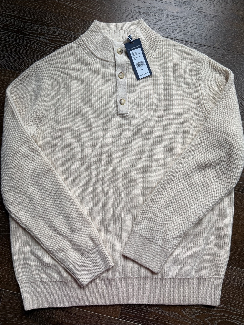 Vineyard Vines Men's Cream Crewneck Henley Sweater